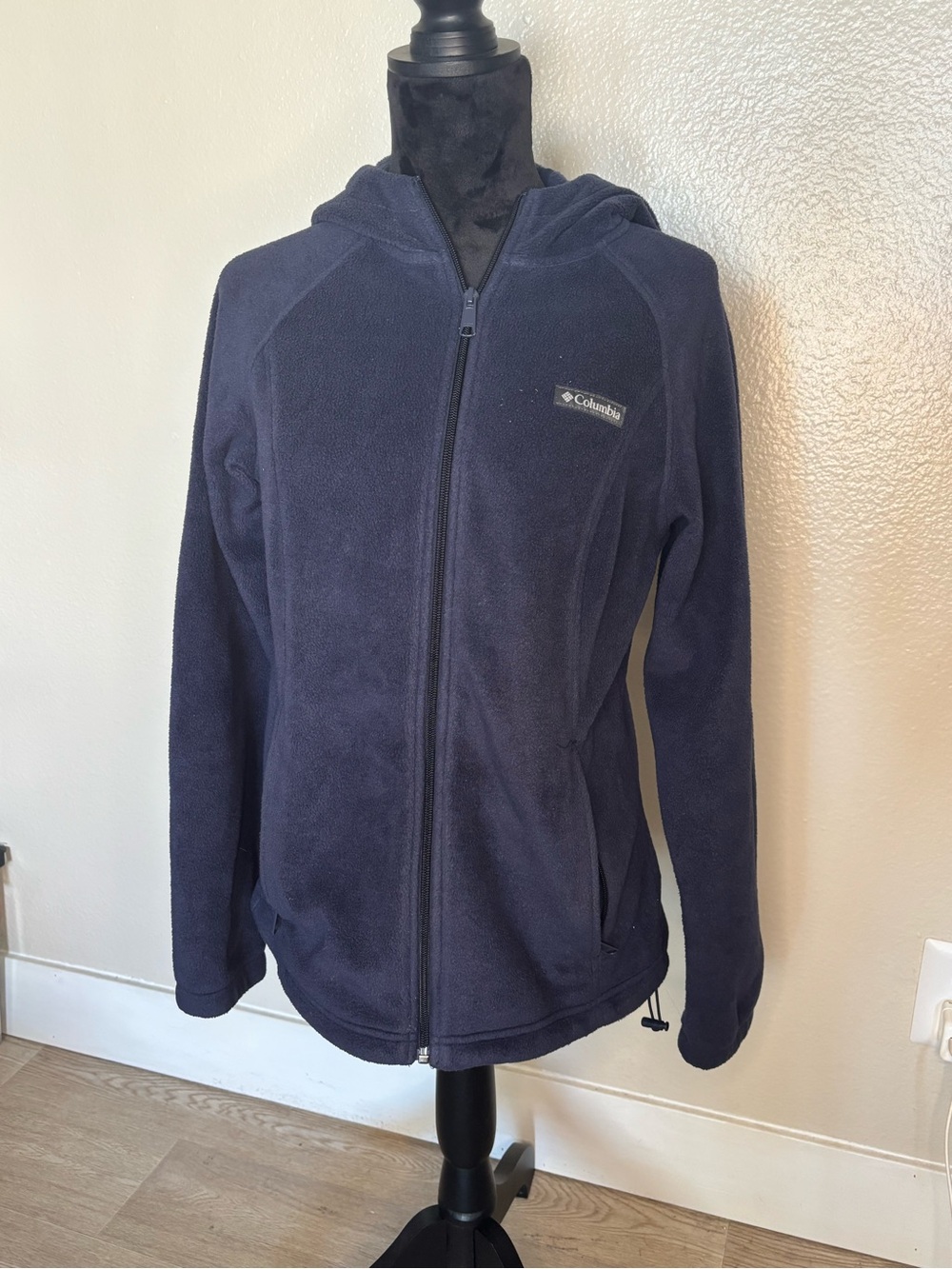 Columbia Navy Hooded Fleece Jacket Size Medium - Picture 2 of 6